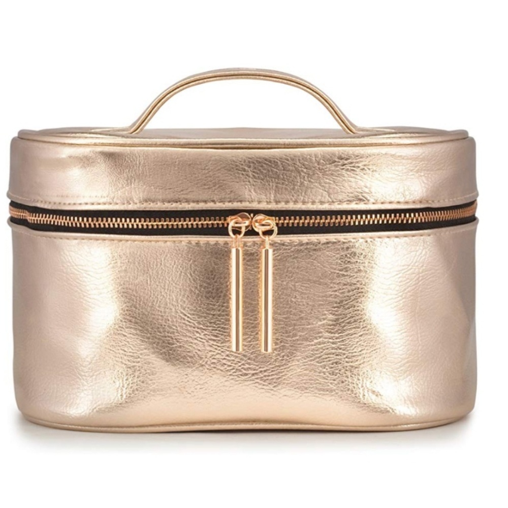 Large Vegan Leather Rose Gold Makeup Storage Bag.
